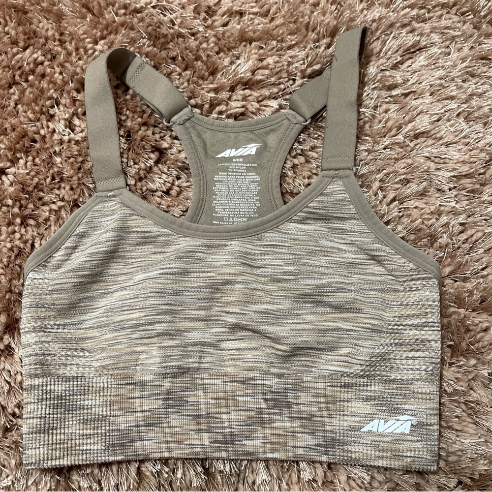 AVIA Girl Beige Sports Bra Style Top Adjustable Straps Nylon Polyester Size S